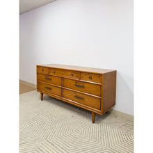 Load image into Gallery viewer, Heritage MCM Lowboy 7-Drawer Dresser Unique Brass Pulls Vintage Long Dresser