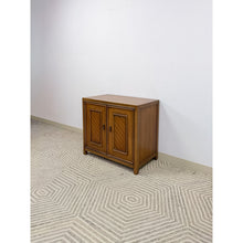 Load image into Gallery viewer, MCM Cabinet Brass Pulls Checker Panel Doors Vintage Mid-Century Storage