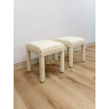 Load image into Gallery viewer, Milo Baughman Style White Parsons Upholstered Stool Pair Vintage MCM Cube