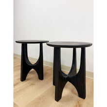 Load image into Gallery viewer, West Elm Solid Wood Black Round End Table Pair Modern Accent Tables