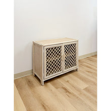 Load image into Gallery viewer, Vintage Cream Rattan Lattice Cabinet Coastal Tropical Hollywood Regency