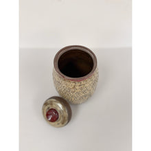 Load image into Gallery viewer, Studio Pottery Speckled Brown Jar Pair Red Detail Lids Vintage MCM