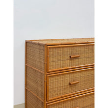Load image into Gallery viewer, Vintage Coastal Bamboo Six Drawer Dresser Wicker Inlay Storage Regency Chest