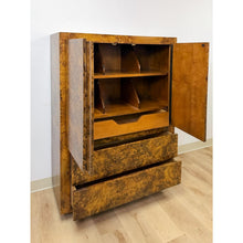 Load image into Gallery viewer, Vintage John Stuart MCM Burlwood Tallboy Armoire, Drawers and Doors, Collectable