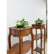 Load image into Gallery viewer, French Provincial Planter Box Stand Side Table Copper Tray Vintage Pair