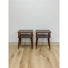 Load image into Gallery viewer, Vintage End Tables MCM Atomic Two-Tier Wood Laminate Pair Retro Accent