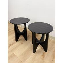 Load image into Gallery viewer, West Elm Solid Wood Black Round End Table Pair Modern Accent Tables