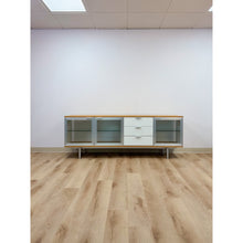 Load image into Gallery viewer, Modern MCM Wood Glass Metal Sideboard Credenza White Natural Frosted Glass