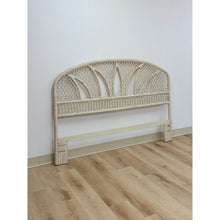 Load image into Gallery viewer, Vintage White Wicker Arched Queen Headboard Coastal Boho Hollywood Regency