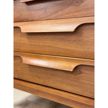 Load image into Gallery viewer, Vintage MCM Walnut Five Drawer Dresser Tallboy Sculpted Pulls, Dovetail Joinery