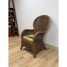 Load image into Gallery viewer, Coastal Wicker Rattan Chair Vintage Beach Scene Cushion Boho Accent Outdoor