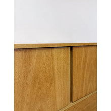 Load image into Gallery viewer, Mid Century Tallboy Dresser MCM Five Drawer Brass Accent Warm Gray Tone Wood