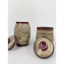 Load image into Gallery viewer, Studio Pottery Speckled Brown Jar Pair Red Detail Lids Vintage MCM