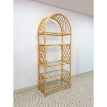 Load image into Gallery viewer, Vintage Arched Rattan Wicker Bamboo Shelf Hollywood Regency Coastal 5 shelves