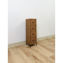 Load image into Gallery viewer, Wicker Parquetry Apothecary Narrow Four Drawer Chest Metal Base Coastal