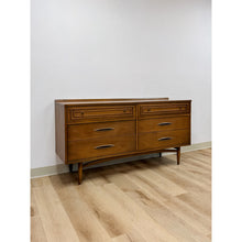 Load image into Gallery viewer, Vintage Dresser Broyhill Sculptra MCM Six Drawer Lowboy Bronze Walnut 1960s