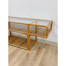 Load image into Gallery viewer, Vintage Console Table Rattan Two-Tier Glass Top Coastal Entryway Sofa Table Rare