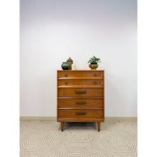 Load image into Gallery viewer, Heritage MCM Tallboy Dresser Brutalist Brass Pulls Vintage Mid-Century Modern