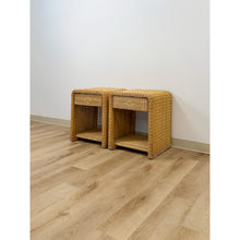 Load image into Gallery viewer, Pair of Vintage Wicker Arched Nightstands Coastal Regency Bedside Tables