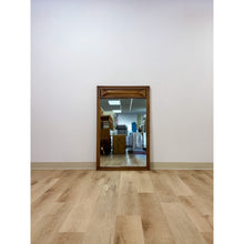 Load image into Gallery viewer, Vintage MCM Walnut Wood Mirror, Bowtie Detail Rectangle Wall Mirror Mid Century