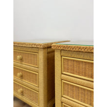 Load image into Gallery viewer, Henry Link Wicker 3-Drawer Pair of Nightstands Vintage Coastal Hollywood Regency