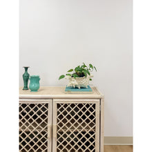 Load image into Gallery viewer, Vintage Cream Rattan Lattice Cabinet Coastal Tropical Hollywood Regency