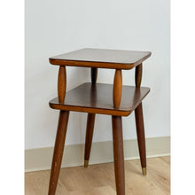 Load image into Gallery viewer, Vintage End Tables MCM Atomic Two-Tier Wood Laminate Pair Retro Accent