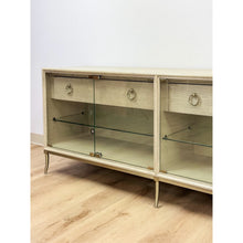 Load image into Gallery viewer, Modern American Drew Corsica Painted Gray Console Credenza Glass Doors Coastal
