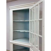 Load image into Gallery viewer, Antique Painted White Corner China Cabinet Pane Glass Door 1800s Display Cabinet