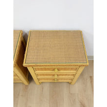 Load image into Gallery viewer, Henry Link Wicker 3-Drawer Pair of Nightstands Vintage Coastal Hollywood Regency