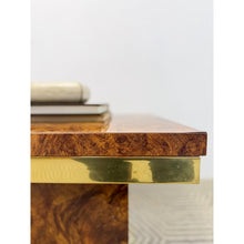 Load image into Gallery viewer, Milo Baughman Style Burlwood Brass Trim Side Table Vintage MCM Postmodern Accent