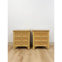 Load image into Gallery viewer, Henry Link Wicker 3-Drawer Pair of Nightstands Vintage Coastal Hollywood Regency