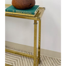 Load image into Gallery viewer, Vintage MCM Brass Console Table Glass Top Hollywood Regency Sofa Table Coastal