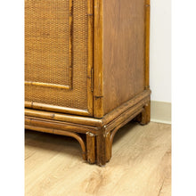 Load image into Gallery viewer, Coastal Boho Faux Bamboo Wicker Rattan Armoire Wardrobe Combo with Foldout Desk