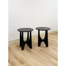 Load image into Gallery viewer, West Elm Solid Wood Black Round End Table Pair Modern Accent Tables