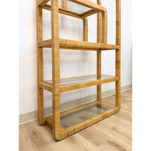 Load image into Gallery viewer, Coastal Etagere Rattan Wrapped Milo Baughman Style Five Tier Glass Shelf MCM