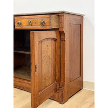 Load image into Gallery viewer, Antique French Provincial Marble Burlwood Buffet 2 Drawer Locking Cabinet