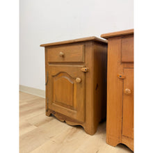 Load image into Gallery viewer, Pair of Rustic Pine Nightstands Drawer Arched Cabinet Door Scalloped European