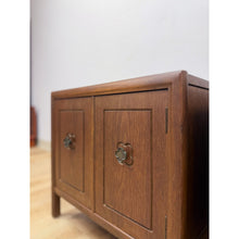 Load image into Gallery viewer, Pair of Vintage MCM Transitional Mersman Clover Walnut End Tables w/ Cabinet