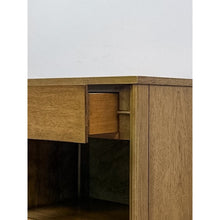 Load image into Gallery viewer, Mid Century Nightstand Single Drawer Open Cubby Gray Wood Tone Tapered Leg