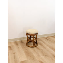 Load image into Gallery viewer, Vintage Rattan Swivel Stool Beige Upholstered Coastal Boho Ottoman