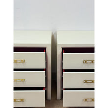 Load image into Gallery viewer, Pair of Mitchell Gold & Bob Williams White Nightstands, Red Drawers Brass Pulls