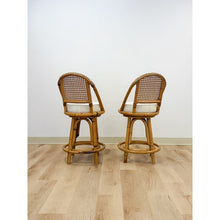 Load image into Gallery viewer, Vintage Coastal Hollywood Regency Caned Rattan Swivel Barstools Counter Height
