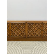 Load image into Gallery viewer, Drexel Collage MCM Low Console Lattice Door Faces Vintage Credenza Finished Back