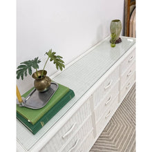 Load image into Gallery viewer, Vintage White Wicker 9 Drawer Dresser with Glass Top Coastal Bedroom Storage