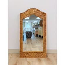Load image into Gallery viewer, Coastal Pencil Reed Rattan Tall Arched Wall Mirror, Woven Wood Frame
