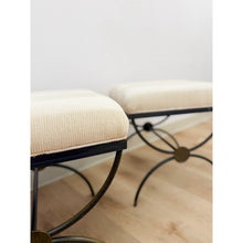 Load image into Gallery viewer, Pair of Swaim Designer Metal and Beige Upholstered Footstools, High Point