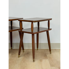Load image into Gallery viewer, Vintage End Tables MCM Atomic Two-Tier Wood Laminate Pair Retro Accent