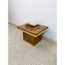 Load image into Gallery viewer, Milo Baughman Style Burlwood Brass Trim Side Table Vintage MCM Postmodern Accent