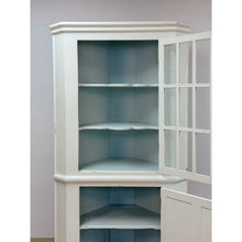 Load image into Gallery viewer, Antique Painted White Corner China Cabinet Pane Glass Door 1800s Display Cabinet